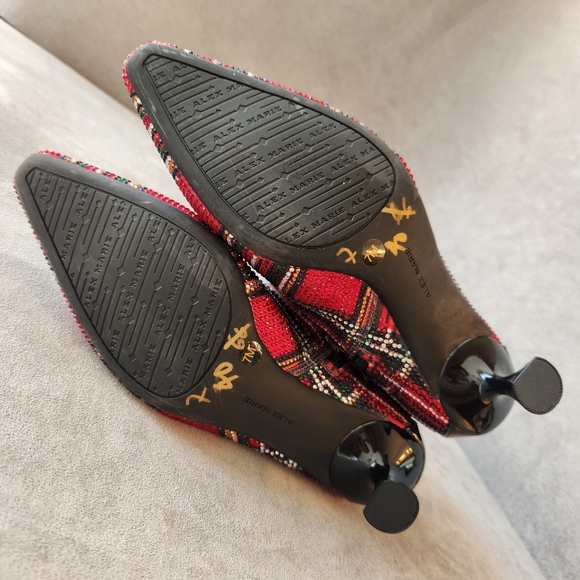 Alex Marie dress boots 7 red plaid OzaraTwo knee high kitten pointy new $190 - Picture 17 of 17